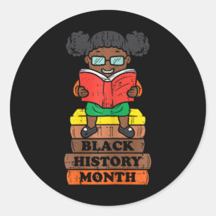 Black History Month Girl Reading Book African Prix Runder Aufkleber