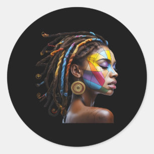 Black History Month Loc'd Hair Art Black Queen Afr Runder Aufkleber