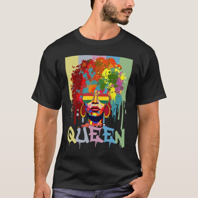 Black History Queen BHM Melanin Skin Pride Afro Gi T-Shirt (Vorderseite)