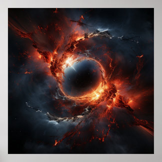 Black Hole Worl Hole Art Orange Poster