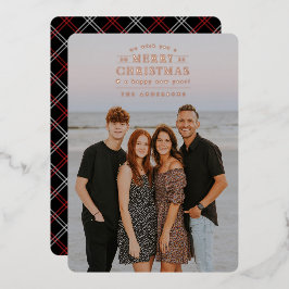 Black Holiday Plaid Photo Foil Christmas Card Folien Feiertagskarte