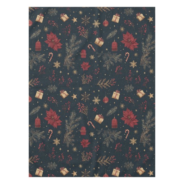 Black Holiday Watercolor Pine Berry Whimsical Tischdecke (Vorderseite)