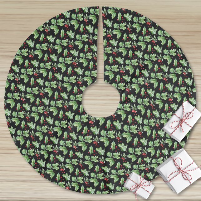 Black Holly Christmas Polyester Weihnachtsbaumdecke (Black Holly Christmas Brushed Polyester Tree Skirt)
