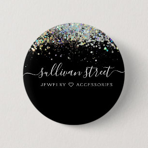 Black Holographic Glitzer Business Button