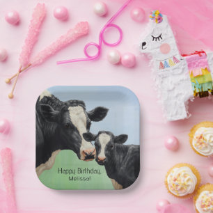 Black Holstein Cow & Niedlich Calf Pappteller