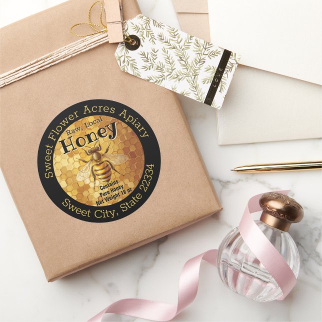 Black Honey Bee Honey Apiary Business Flasche Labe Runder Aufkleber (Schenken)