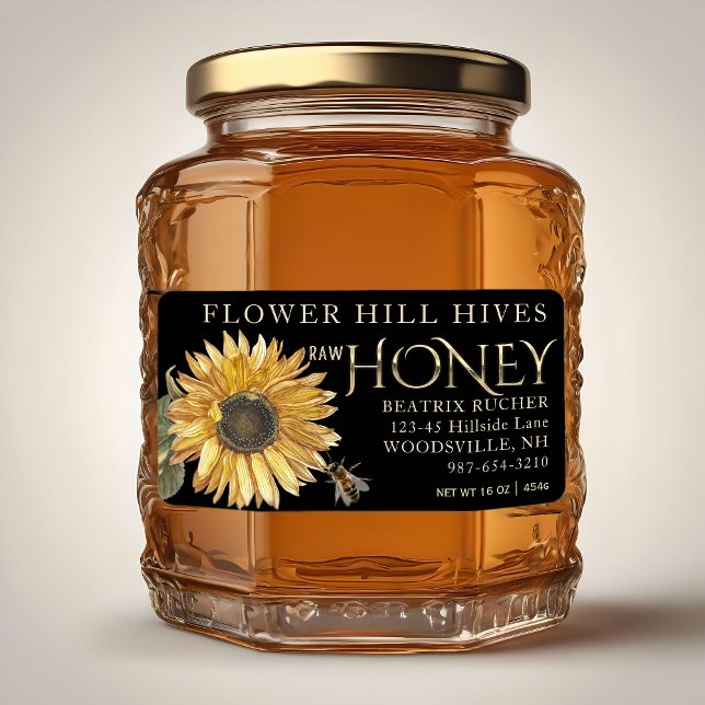Black Honey Etikett Sonnenblume Biene Metallic Gol (Von Creator hochgeladen)