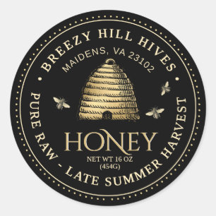 Black Honey Jar Label (Gold Skep) gepunktete Grenz Runder Aufkleber