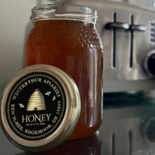 Black Honey Jar Label (Vintag Skep) Punktierte Gre Runder Aufkleber