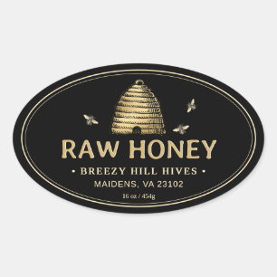 Black Honey Label Gold Skep Bienen doppelte Grenze Ovaler Aufkleber
