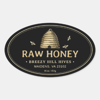 Black Honey Label Gold Skep Bienen doppelte Grenze Ovaler Aufkleber