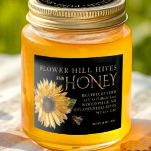 Black Honey Sonnenblume Bee Gold auf dem Black Foo Lebensmitteletikett