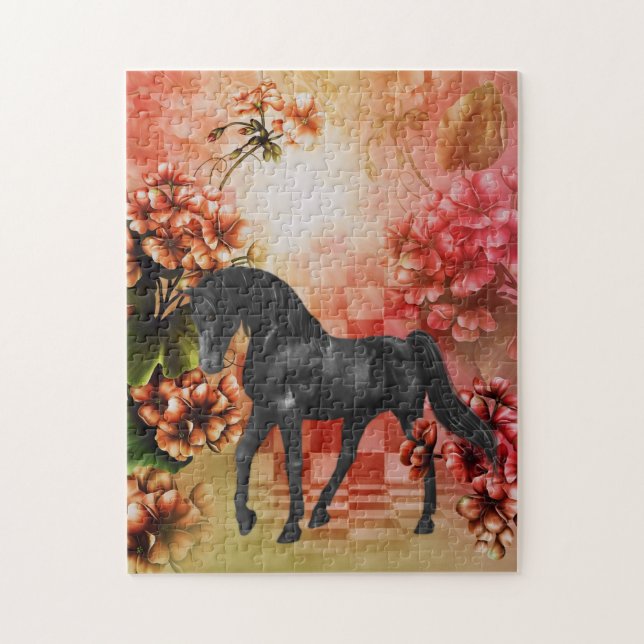 Black Horse Blume Fantasy Art Puzzle (Vertikal)