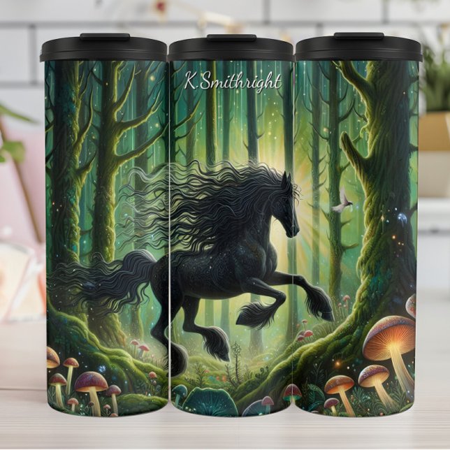 Black Horse Enchanted Forest Mushrooms Thermosbecher (Von Creator hochgeladen)