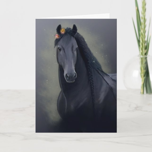 Black Horse Friesian - Grußkarte Ankündigung (Vorderseite)
