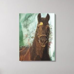 Black Horse Friesian Horse - Wrapped Canvas Leinwanddruck