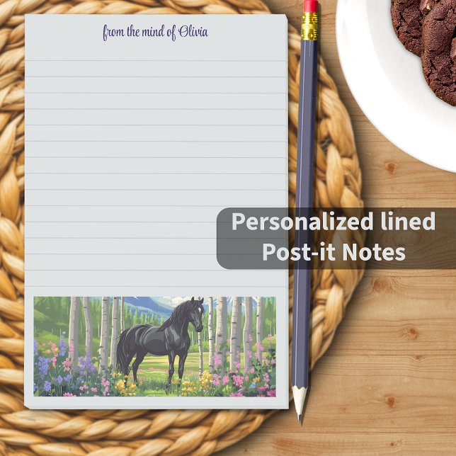 Black Horse Girl Mtn Personalisiertes Slogan Post-it Klebezettel (Black Horse Girl Mtn Meadow Personalized Slogan Post-it Notes (lined))