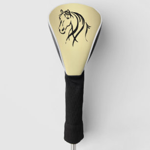 Black Horse Head Gold Golf Headcover