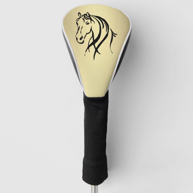 Black Horse Head Gold Golf Headcover (Vorderseite)