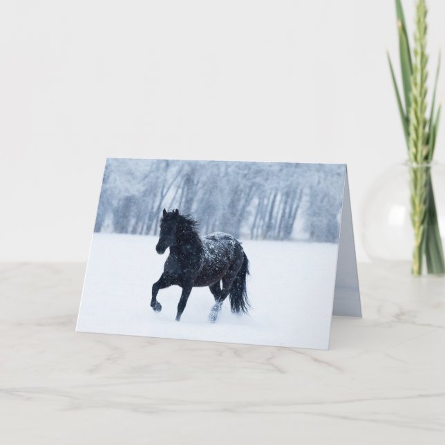 Black Horse in the Snow Greeting Card Einladung (Vorderseite)