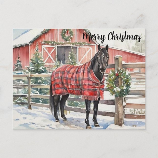 Black Horse Merry Christmas  Postkarte (Vorderseite)