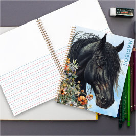 Black Horse Wildblumen Personal Spiral Notebook Notizbuch