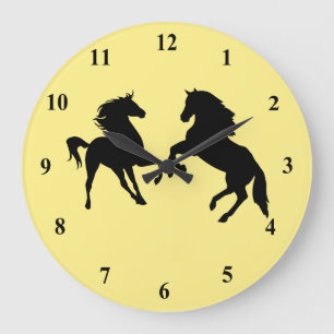 Black Horses - Choose / Add Your Text / Colors Große Wanduhr