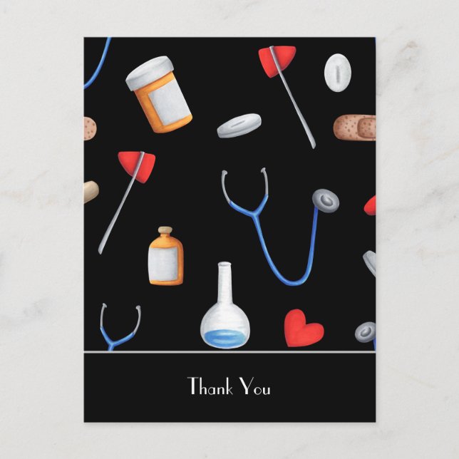 Black Hospital Equipment Doctor Nurse Thank You Postkarte (Vorderseite)
