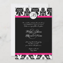Black Hot Pink Damask Einladung zur Hochzeit