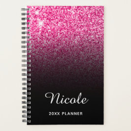 Black Hot Pink Glitzer Ombre Personalisiert Planer