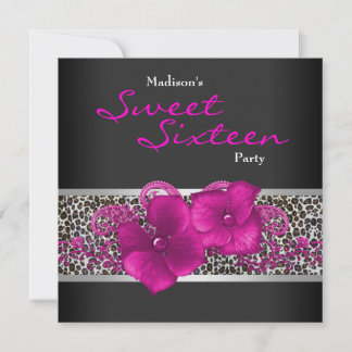 Black Hot Pink Leopard Geburtstagsparty Einladung