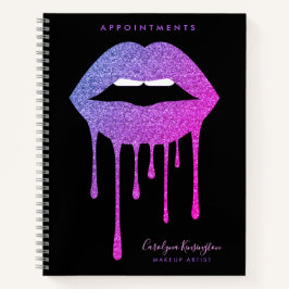 Black Hot Pink Purple Dripping Glitter Lips Makeup Notizbuch