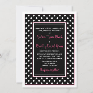 Black Hot Pink White Polka Dot Wedding Einladung