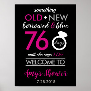 Black Hot Pink White Silver Bridal Polterabend Poster