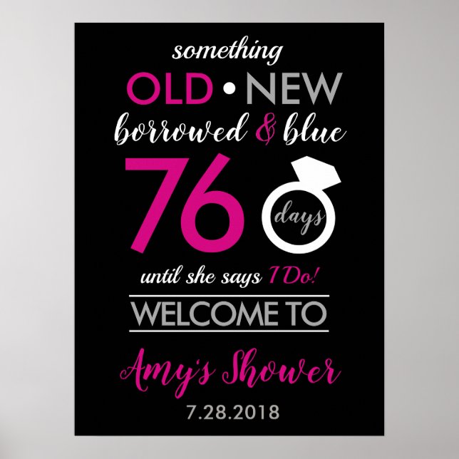 Black Hot Pink White Silver Bridal Polterabend Poster (Vorne)