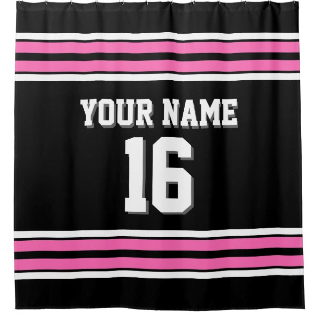 Black Hot Pink White Stripes Sports Jersey Duschvorhang (Vorderseite)