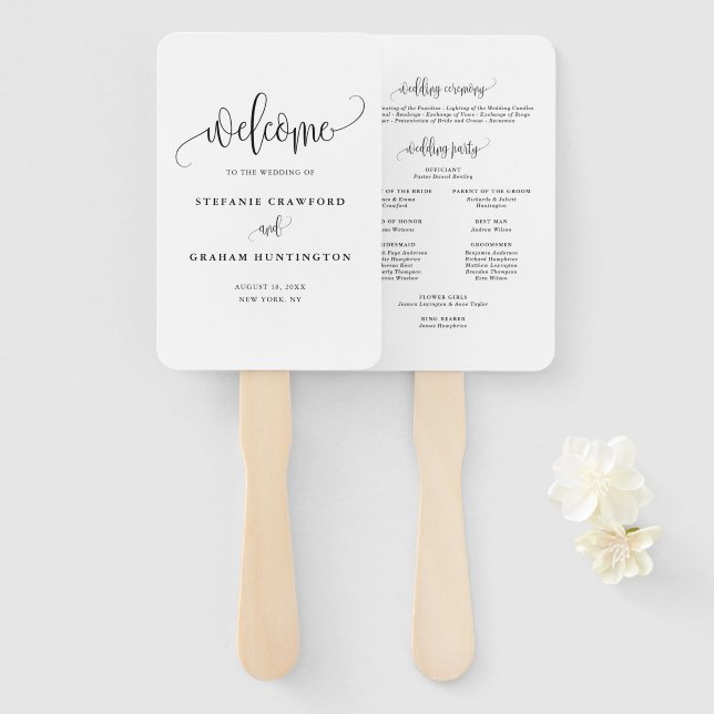Black Hübsch Calligraphy Script Wedding Program Fächer (Vorne und Hinten)