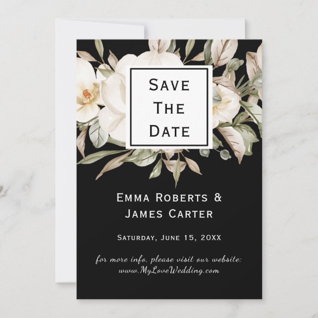 Black Hydrangea Save the Date Karte (Vorderseite)
