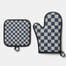 Black ice checkered board pattern ofenhandschuh & Topflappen-Set