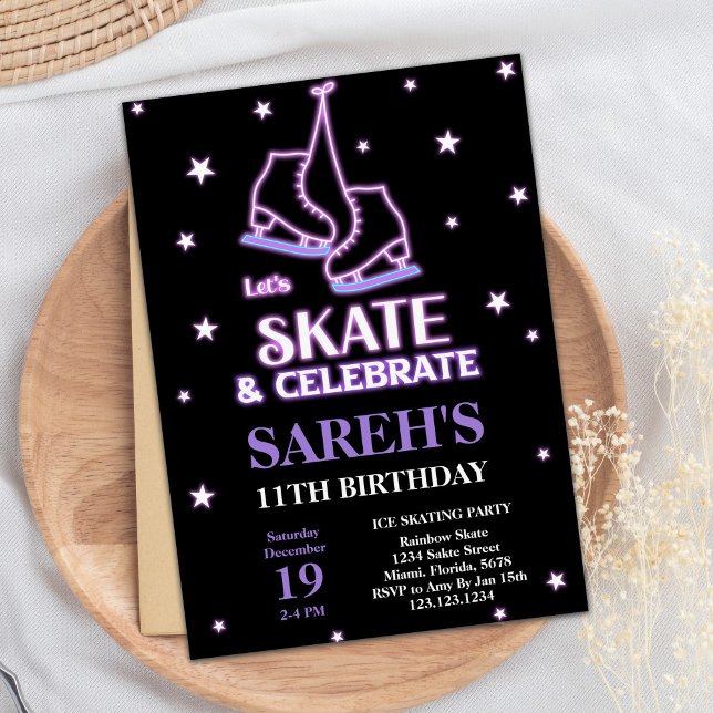 Black Ice Skaten Birthday Einladungen (Black Ice Skating Birthday Invitations)