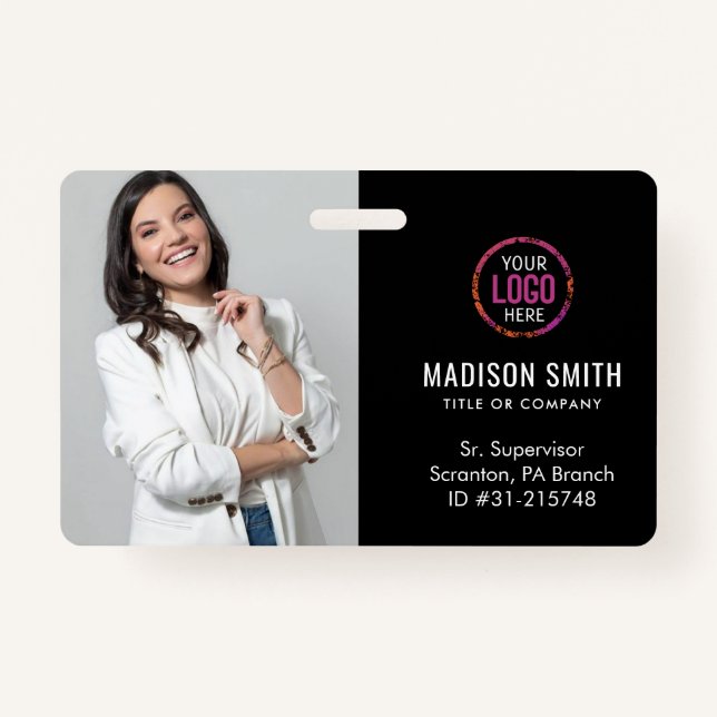 Black ID Card | Moderner Minimalistischer Mitarbei Ausweis (Vorderseite)