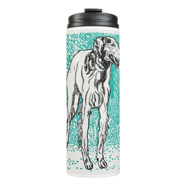 Black Illustration Front Greyhound von Moriz Jung Thermosbecher (Vorderseite)