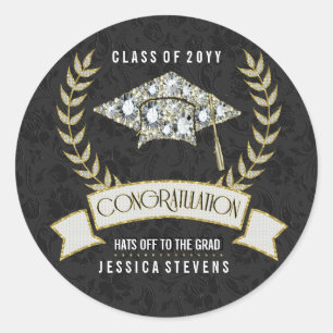 Black&Imitate Damsons und Gold Abschluss Hat Runder Aufkleber