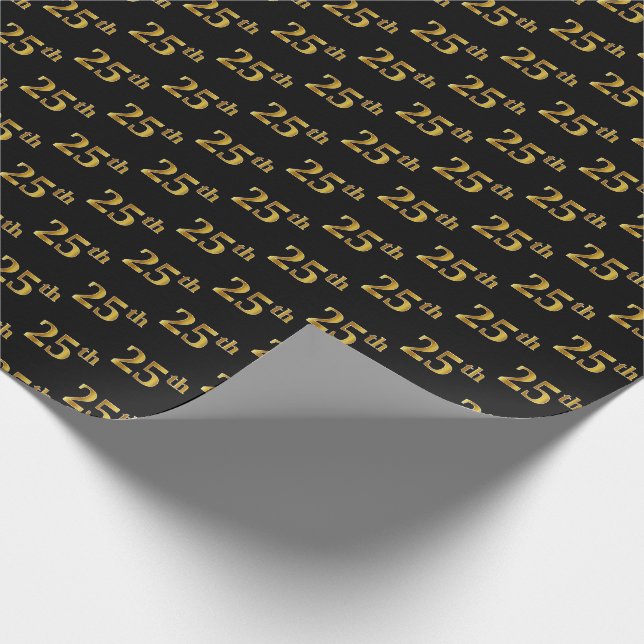 Black, Imitate Gold 25. (25.) Event Geschenkpapier (Ecke)
