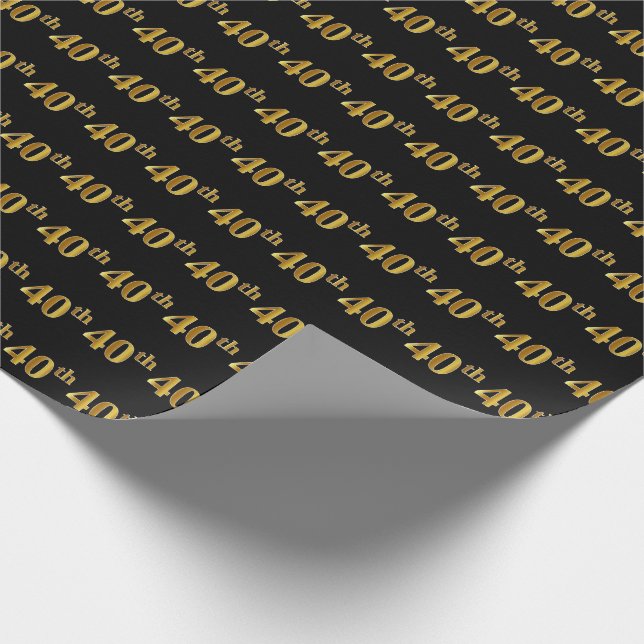 Black, Imitate Gold 40. (40.) Event Geschenkpapier (Ecke)