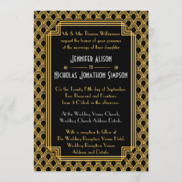 Black Imitate Gold Art Deco Fans Muster Hochzeit Einladung