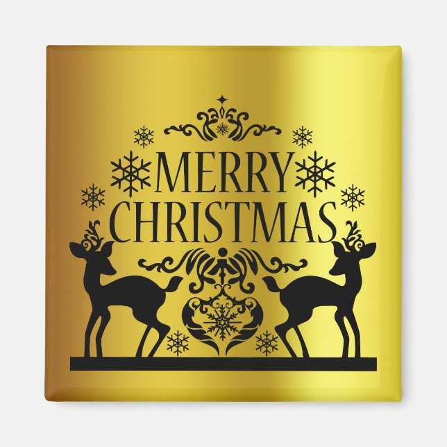Black Imitate Gold Frohe Weihnachtsmagnet Magnet (Vorne)
