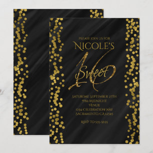 Black & Imitate Gold Moderner Glamour SWEET 16 16 Einladung