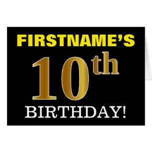 Black, Imitation Gold "10. BIRTHDAY" Karte