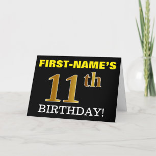 Black, Imitation Gold "11. BIRTHDAY" Karte